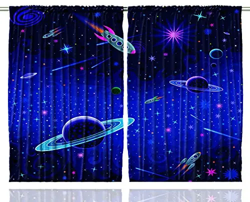 

Kids Curtains Outer Space Orbit Rocket Galaxy Stars Milkyway Nebula Cosmos Astronomy Nursery for Bedroom Living Room Curtains