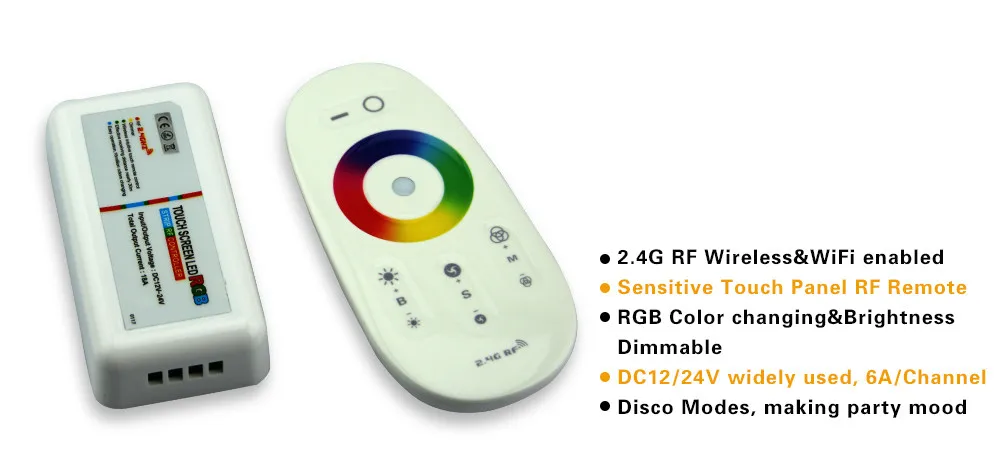 

Free Shipping 10sets/lot DC12-24A 18A RGB led controller 2.4G touch screen RF remote control for led strip/bulb/downlight