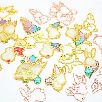 

6Pcs Cartoon Rabbit Open Bezel Charm Blank Frame Pendant UV Resin Jewelry DIY