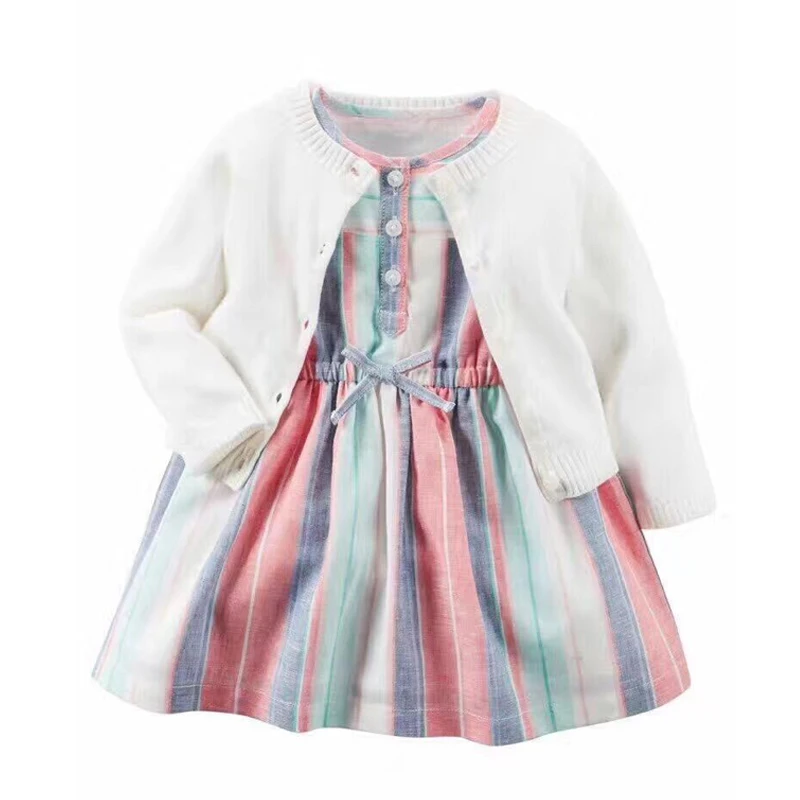 Осенняя одежда для маленьких девочек платья для малышей пальто с длинными рукавами для маленьких девочек+ платье с короткими рукавами комплект одежды из 2 предметов для маленьких девочек