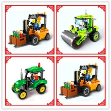 Empilhadeira Caminhão engenheiro Rolo Compactador Mixer Tractor Sweeper Modelo Bulldozer Building Block Toy ILUMINAI Compatível Legoe