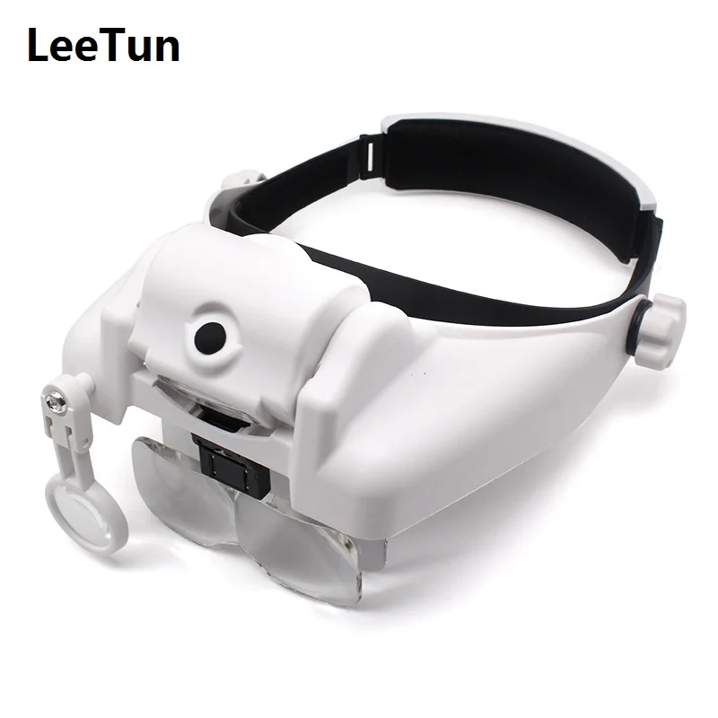 3LED Light Helmet Magnifier 1X 1.5X 2X 2.5X 3.5X 8X Head Wearing Magnifying Glass 6pcs Lenses