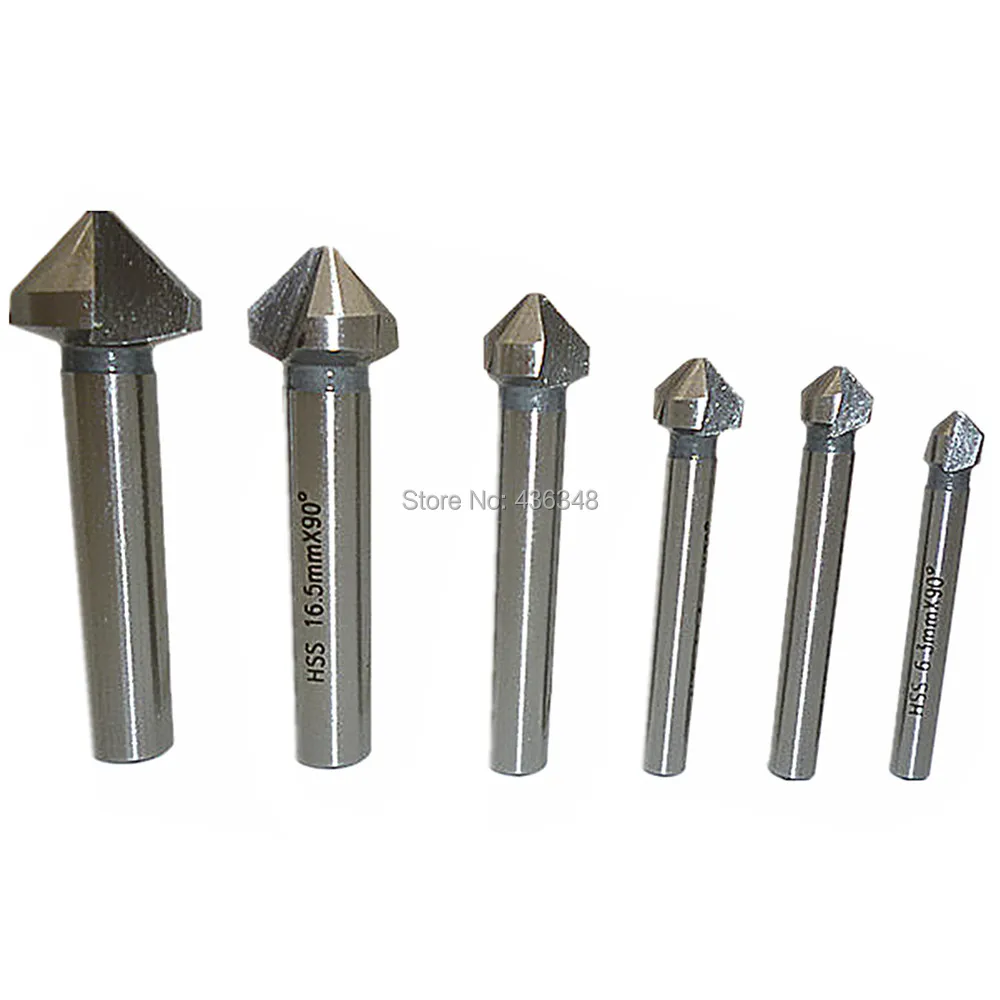 6pcs 3 Flute Hss Chamfer Chamfering End Mill Cutter 90 Degree