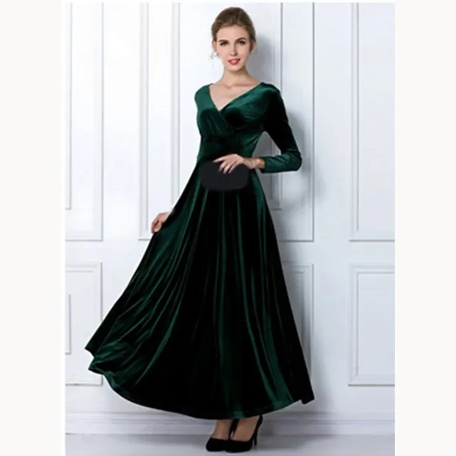 Autumn Winter Vintage Women Long Velvet Dress Elegant V Neck High Waist Maxi Dress A-Line Party Dress Casual PlusSize Ball Gown Autumn Winter Vintage Women Long Velvet Dress Elegant V Neck High Waist Maxi Dress A-Line Party Dress Casual PlusSize Ball Gown