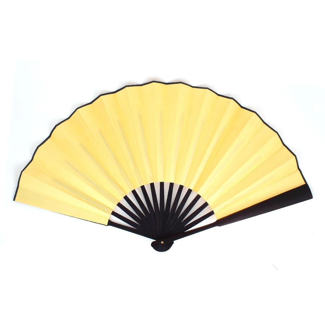 

Men Women Wood Handle Fabric Folding Hand Fan 13-inch Length Yellow