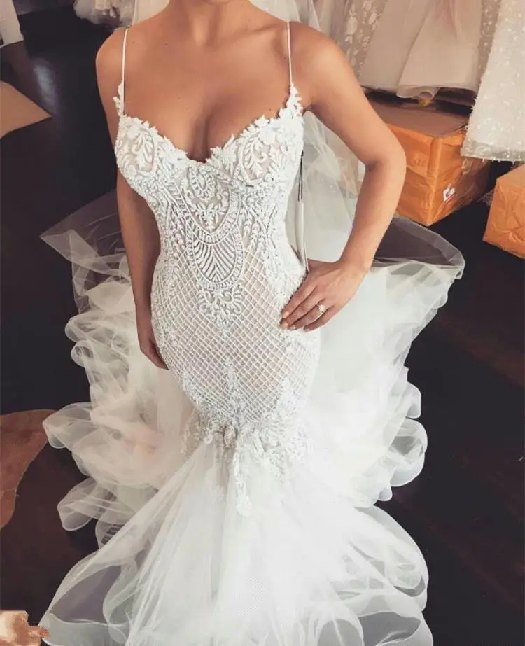 Винтажное свадебное платье русалки robe de mariee кружевное свадебное платье на бретельках платье невесты на заказ trouwjurk