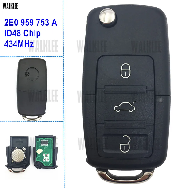 WALKLEE DIY дистанционный ключ 434 МГц подходит для VW/VOLKSWAGEN HLO 2E0 959 753 A/753A с ID48 чипом для Crafter