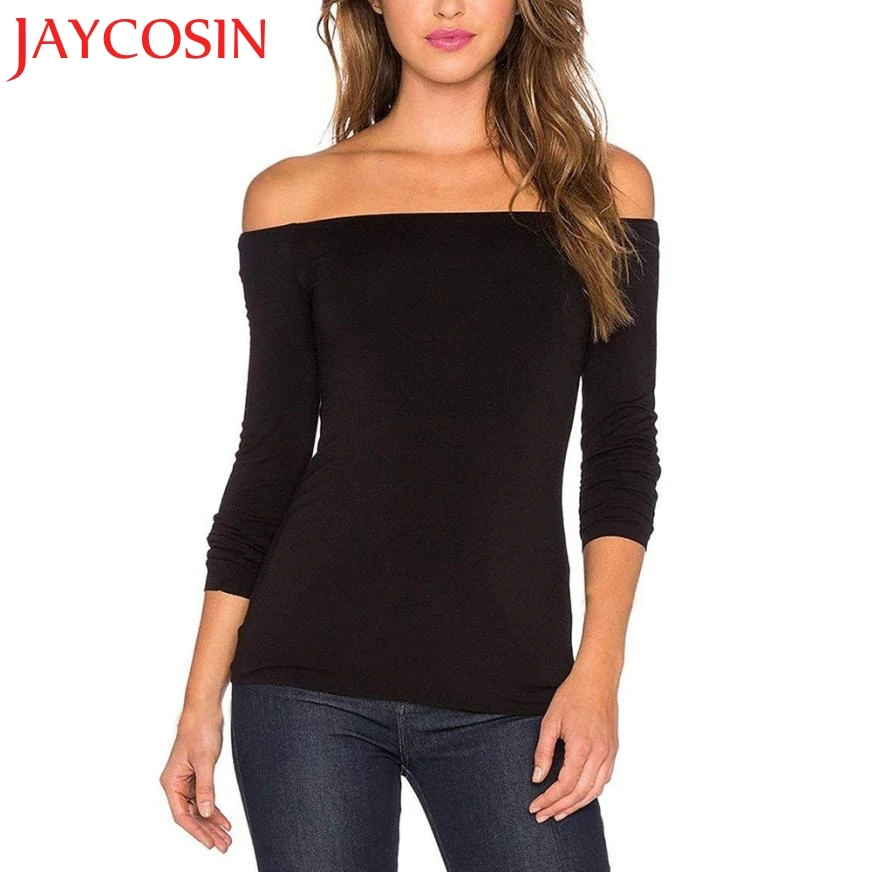 

JAYCOSIN Newly 2018 Womens Long Sleeve Off Shoulder Solid Color Top Casual Tops Shirt dropshipped July 28