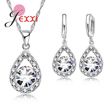 

Cubic Zirconia Wedding Jewelry Sets For Brides Water Drop Women Crystal Pendants Necklace Earrings Set