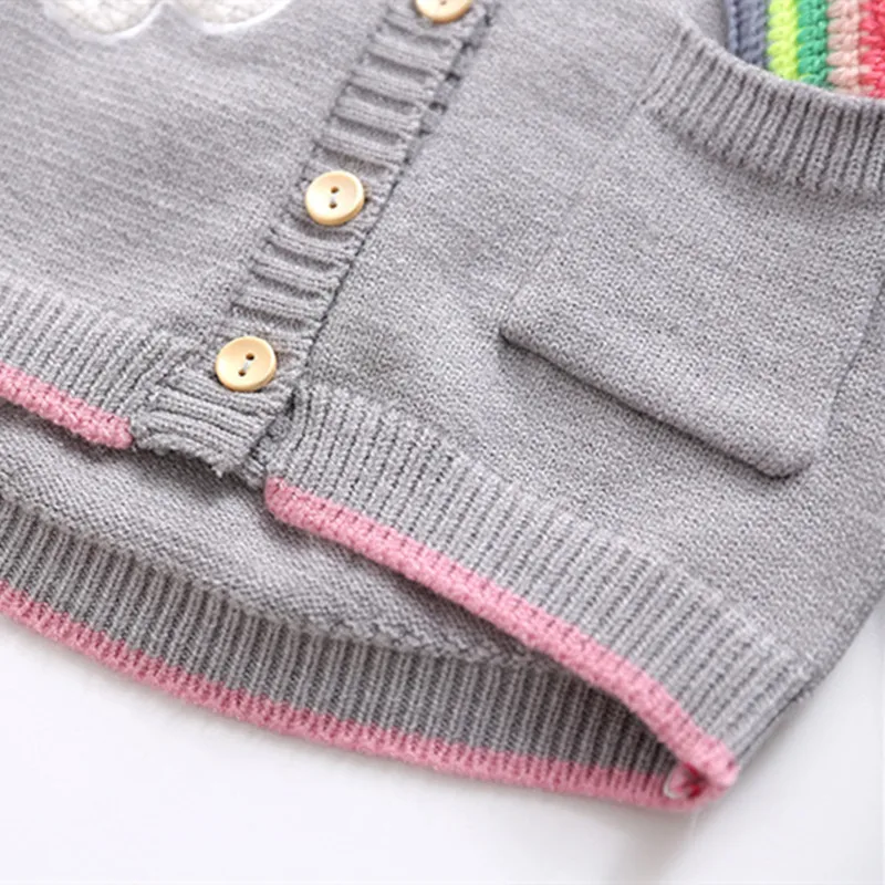 DFXD Baby Girls Knitwear Spring Autumn Long Sleeve Single-breasted Sweaters Fashion Rainbow Spliced Kids Cardigan Sweater 2-8Y DFXD Baby Girls Knitwear Spring Autumn Long Sleeve Single-breasted Sweaters Fashion Rainbow Spliced Kids Cardigan Sweater 2-8Y