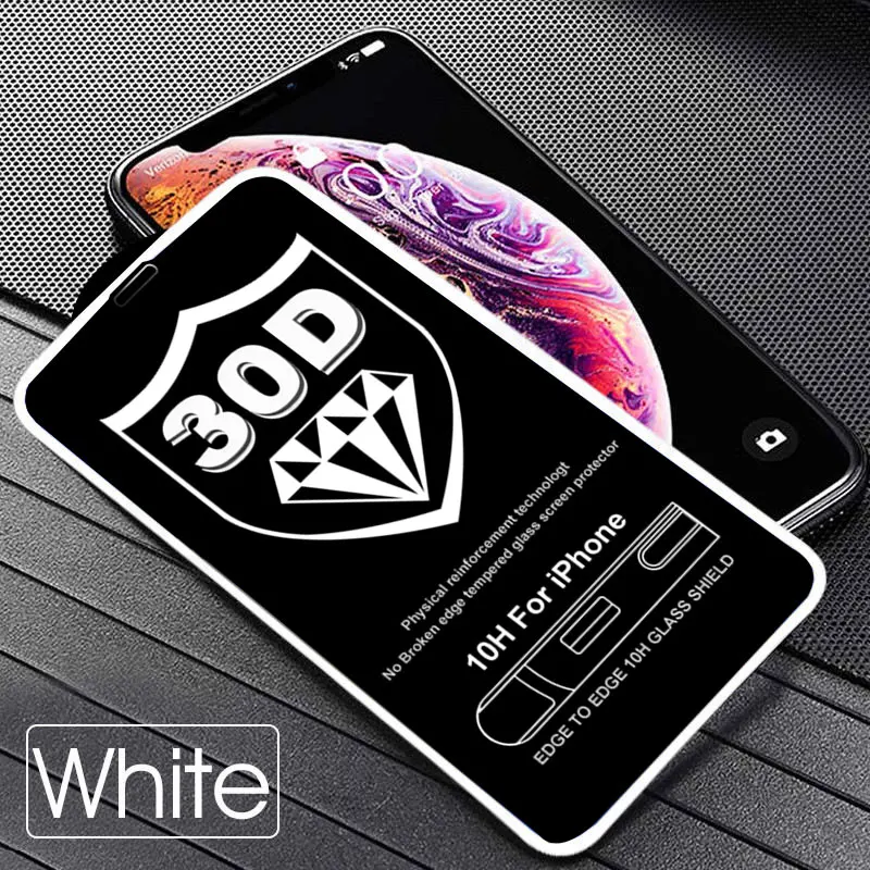 30D Защитное стекло для iPhone X XS Max XR закаленное защитное стекло с закругленными краями 11 Pro XR XS Max полное покрытие стекло - Цвет: White