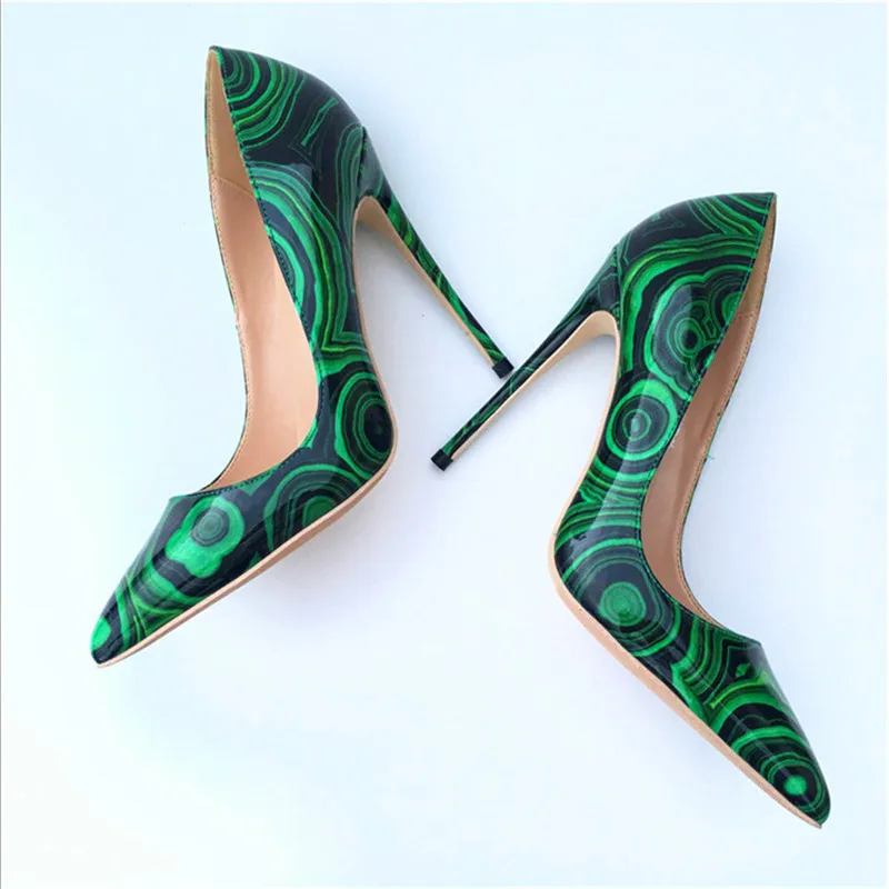 

Free shipping fashion women pumps Casual green patent leather printed pointed toe high heels shoes 12cm 10cm 8cm Stiletto heels