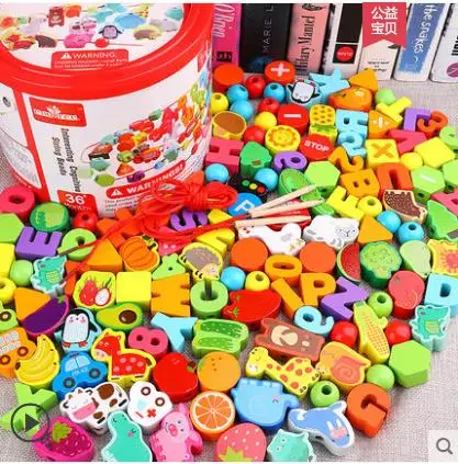

Children's beaded toy handmade threading blocks boy girl baby round beads puzzle-146