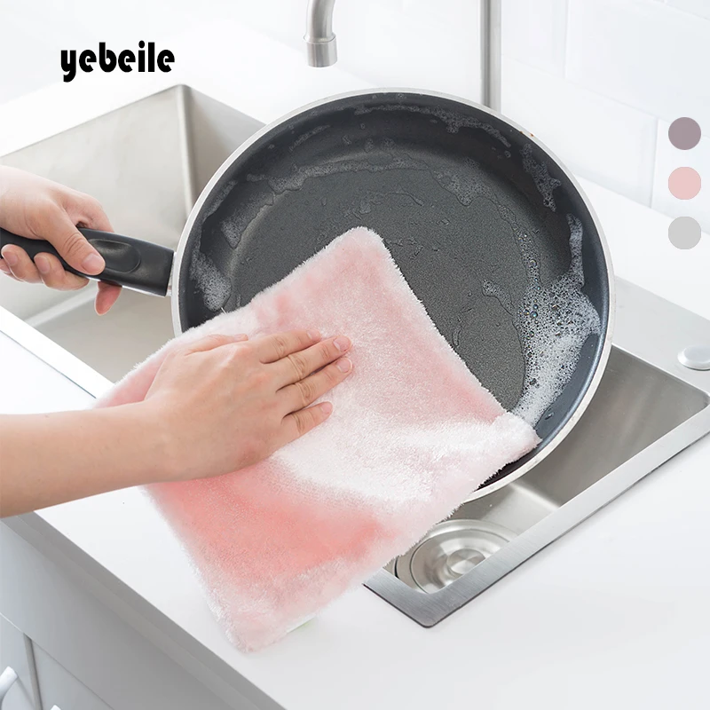 

Yebeile high quality solid microfiber Dish washing towel non-stick oil Kitchen Cleaning Tools easy to clean