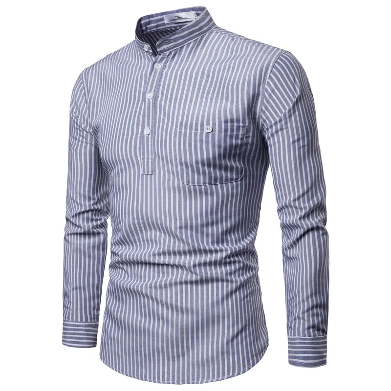 Shirt Men 2018 New Striped Long Sleeves Mens Dress Shirts Camisa Masculina Autumn winter Brand Casual Male Shirt Tops stand