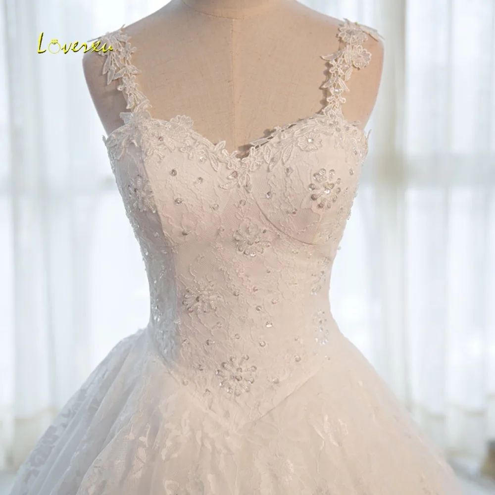 Элегантное loverxu аппликация «сердце» с длинным бальное платье для процессии свадебное платье изящное, расшитое бисером кружевное свадебное платье; Robe De Mariage