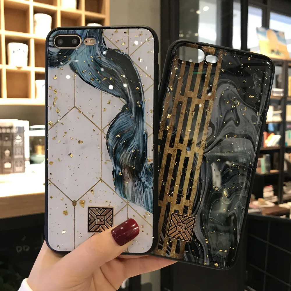 

luxurious Female Powder Gold Foil Marble Phone Case For iPhone X XR XS Max 6 6S 7 8 Plus Soft TPU Silicone Epoxy Back Cover