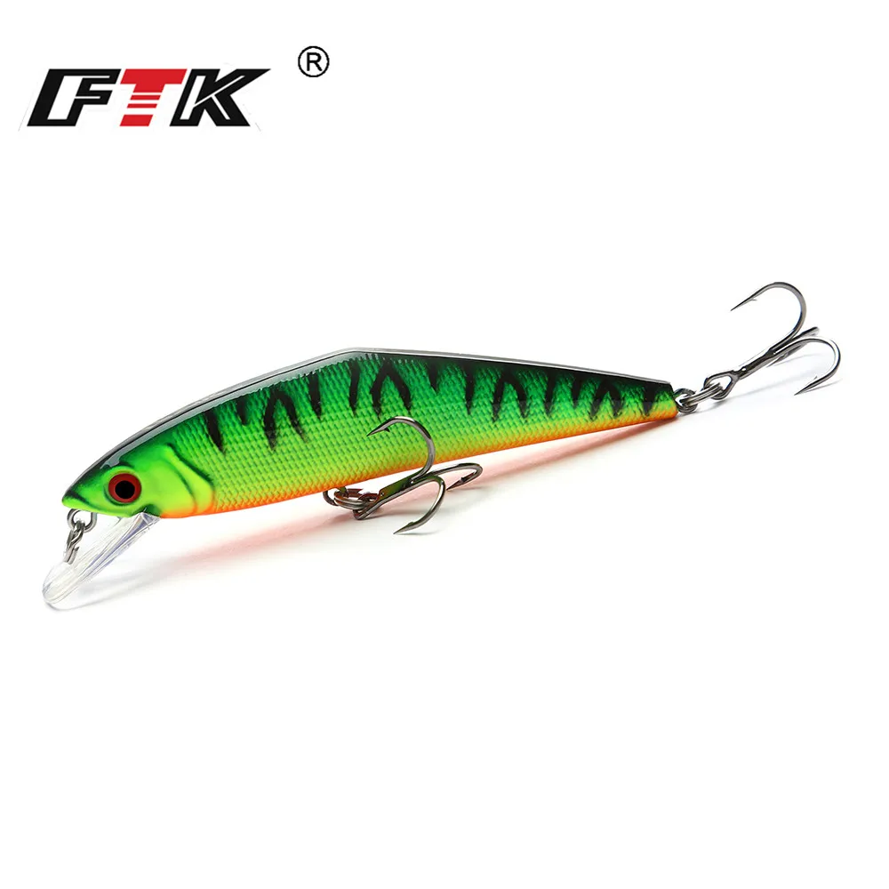 

FTK 1pc Minnow Fishing Lure Laser Hard Artificial Bait 85mm 13.5g Sinking Fishing Bass Wobblers Crank bait Pike Treble Hooks