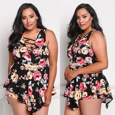 

3XL Plus Size Women Swimwear One Piece Swimsuit Women Floral Swimwear Black Ruffles Bandage Beachwear Bathing Suit 2019 New