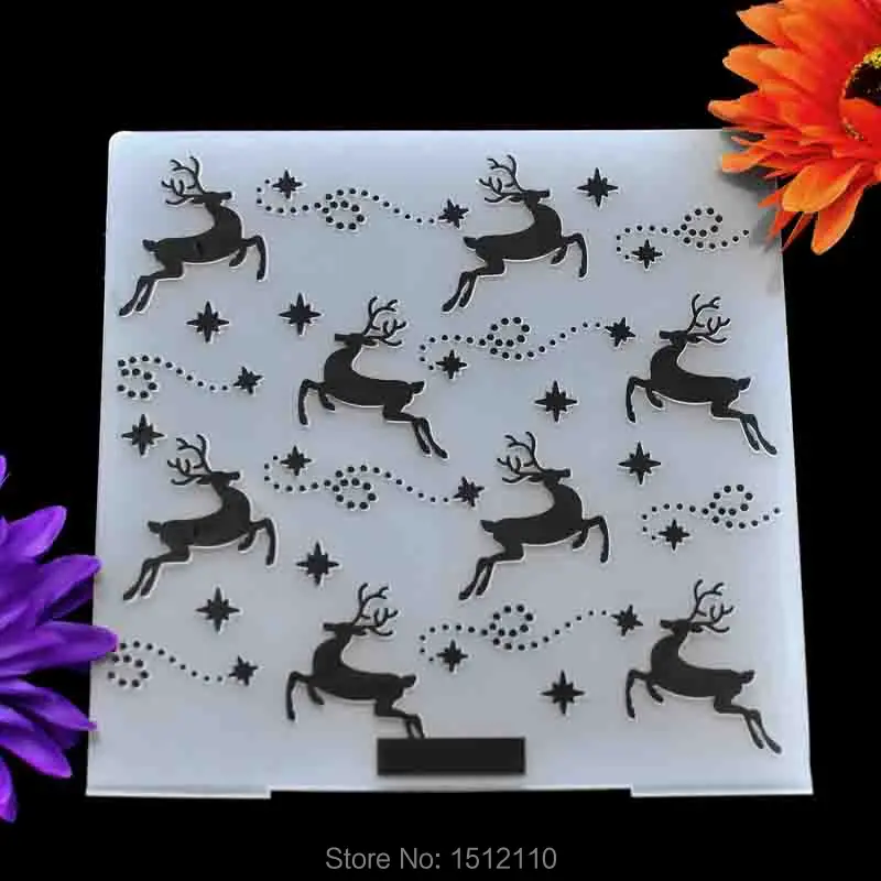 

Christmas Deer Star Plastic Embossing Folder For Scrapbook DIY Album Card Tool Plastic Template 15.3x15.3cm KW6102002