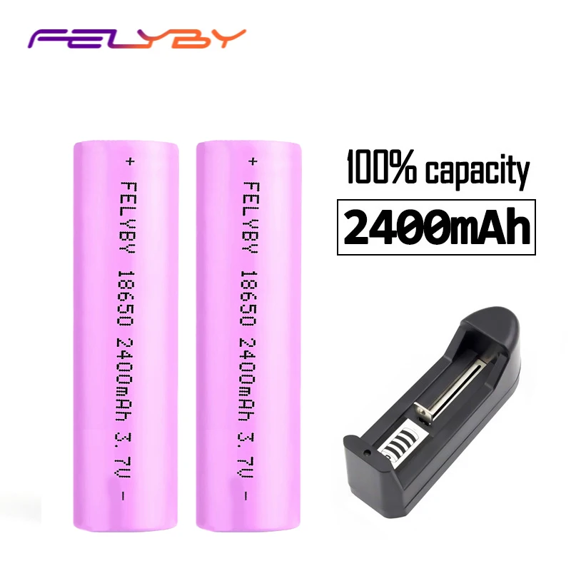 

FELYBY 2pcs/lot Original 3.7v 18650 Battery 2400mAh Li-ion Battery 18650 rechargeable Battery for Laser pen light flashlight