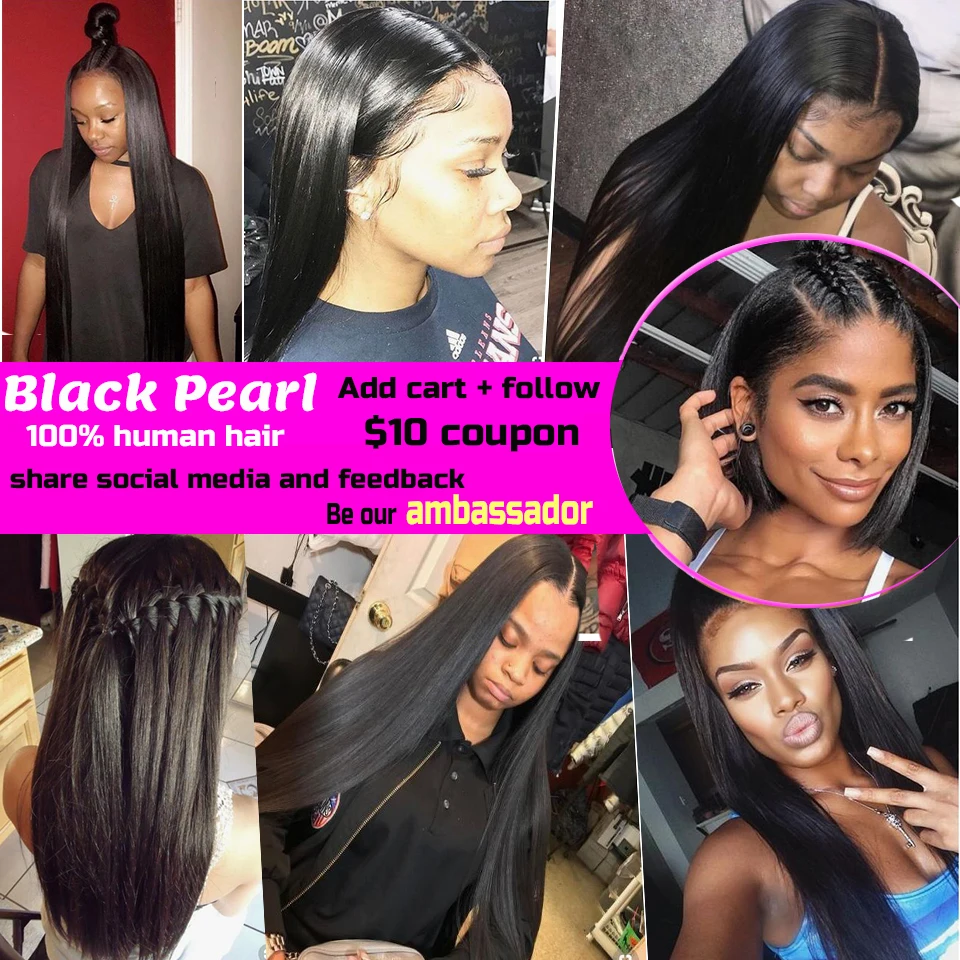 Black Pearl Straight Hair Bundles With Closure Non Remy Human Hair 3 Bundles With Closure Peruvian Hair Bundles With Closure
