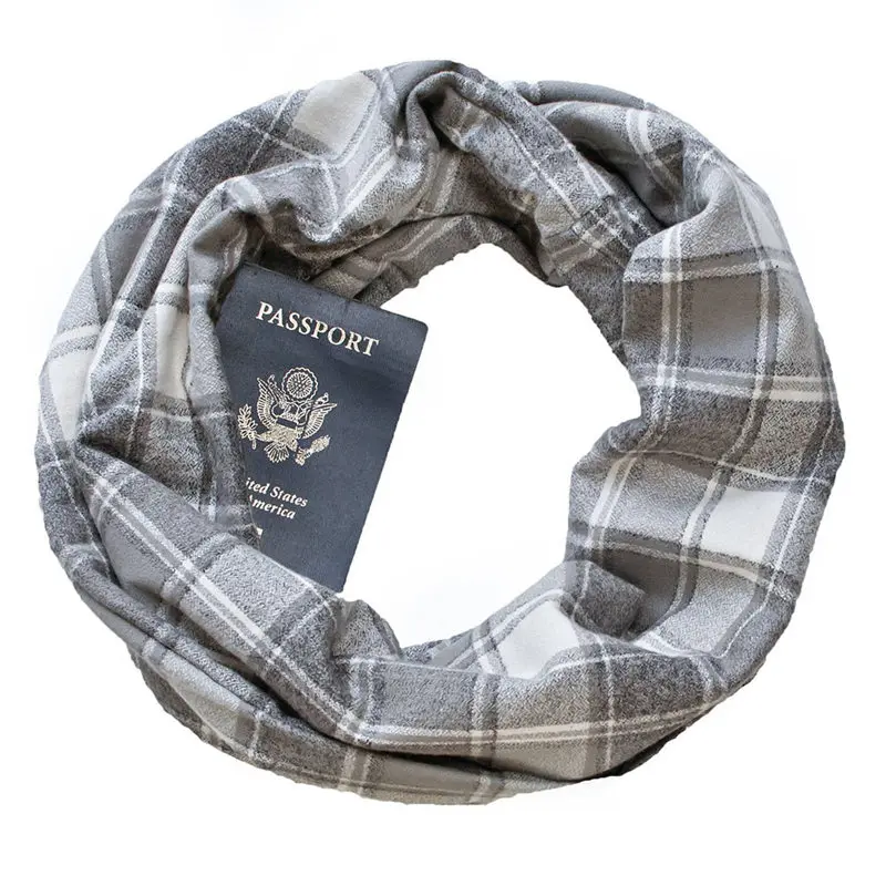 Women Loop Scarf Infinity Wrap Hidden Zipper Pocket Warm Travel Couple women's scarves handkerchief hijab scarf 40MA0814