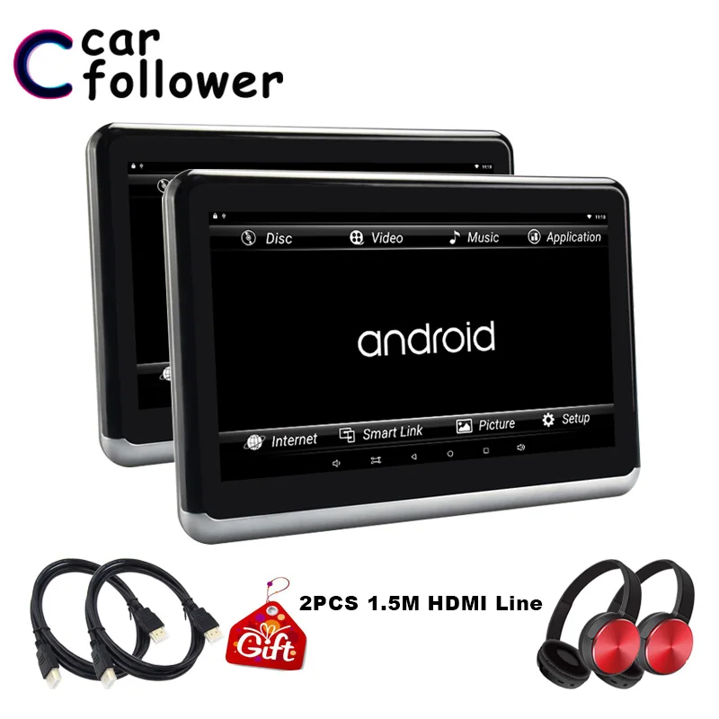 10 1 дюймов Android 6 0 подголовник автомобиля мониторы 2 шт. HD сенсорный экран 1080 P FM WIFI