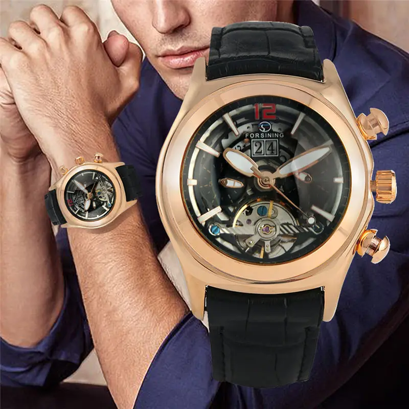 

2019 Men Mechanical Watch Luminous Automatic Watch Leather Strap Auto Date Display Calendar Function Montre Homme Automatique