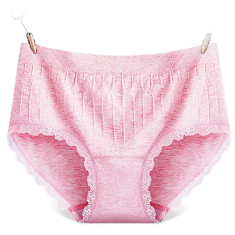 Women Cotton Blend Lace Briefs Soft Breathable Lace Edge Panties Women Underwear Panties Briefs One Size 6 Colors