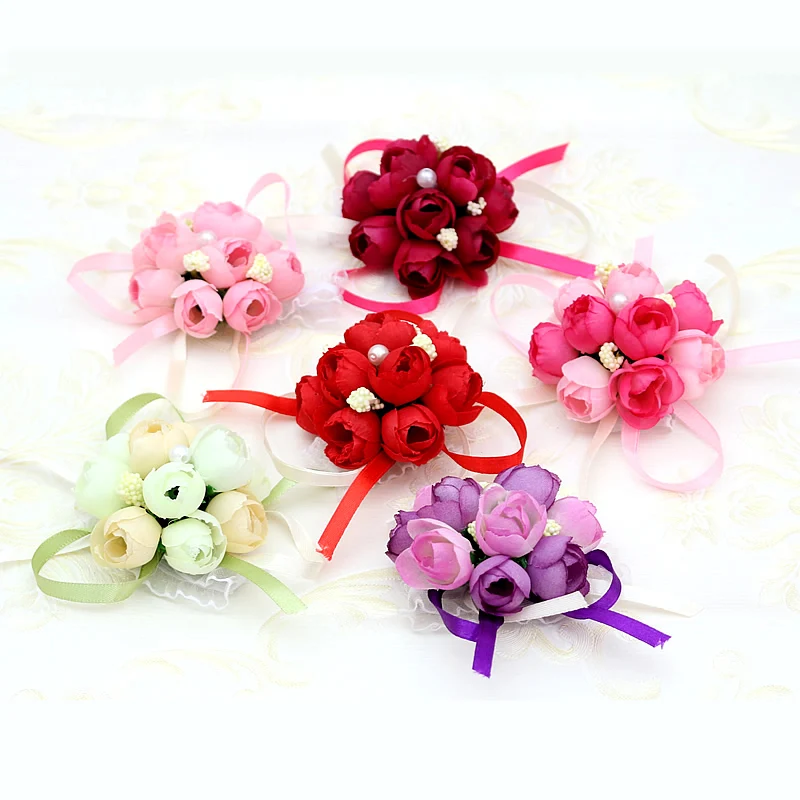 

1 pcs Creative Wrist Flower Bridesmaid Sisters hand flowers Artificial Bride Flowers For Wedding Decoration Children's bracelet