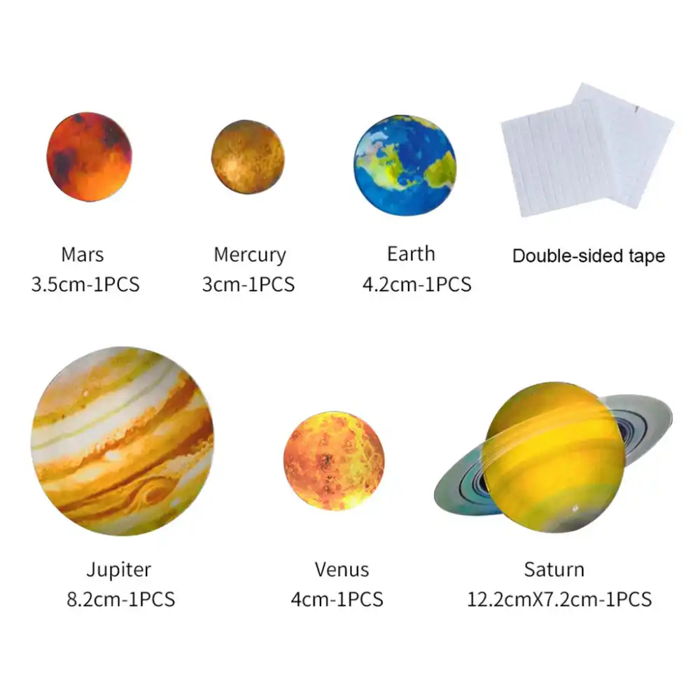 1set Glow In The Dark Luminous Round Planets Star Pvc Wall