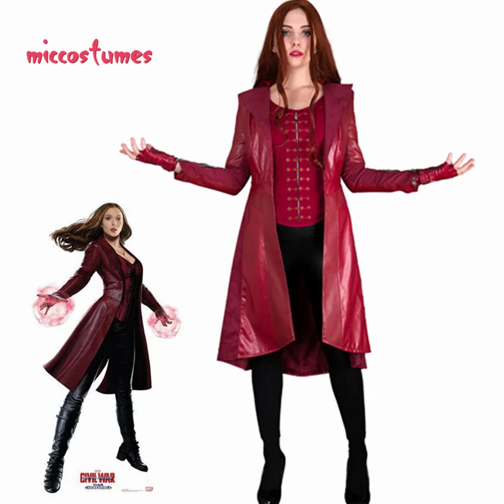 

Scarlet Witch Cosplay Costume Red Coat Woman Halloween Outfit Vest Pants