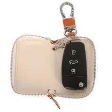 

Business Elegant Flamingo Logo Car Keys Leather Bags Mini Zipper Smartkeys Cover With Hanging Ring Anti-lost Keys Carrying Case