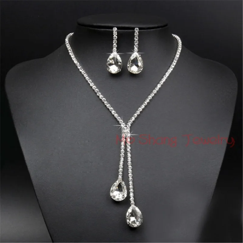 Luxury Wedding Butterfly Drip Drop Crystal Prom Party Necklace Earrings Set 