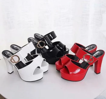 

Summer New Waterproof Platform Super High Heel Thick With Belt Buckle Waterproof Platform Slippers Women's Shoes