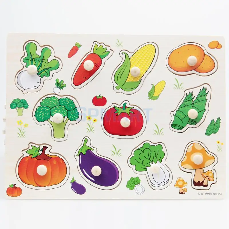 Wooden Vegetable Shaped Peg Puzzle Baby Toddler Preschool Kids Toy in