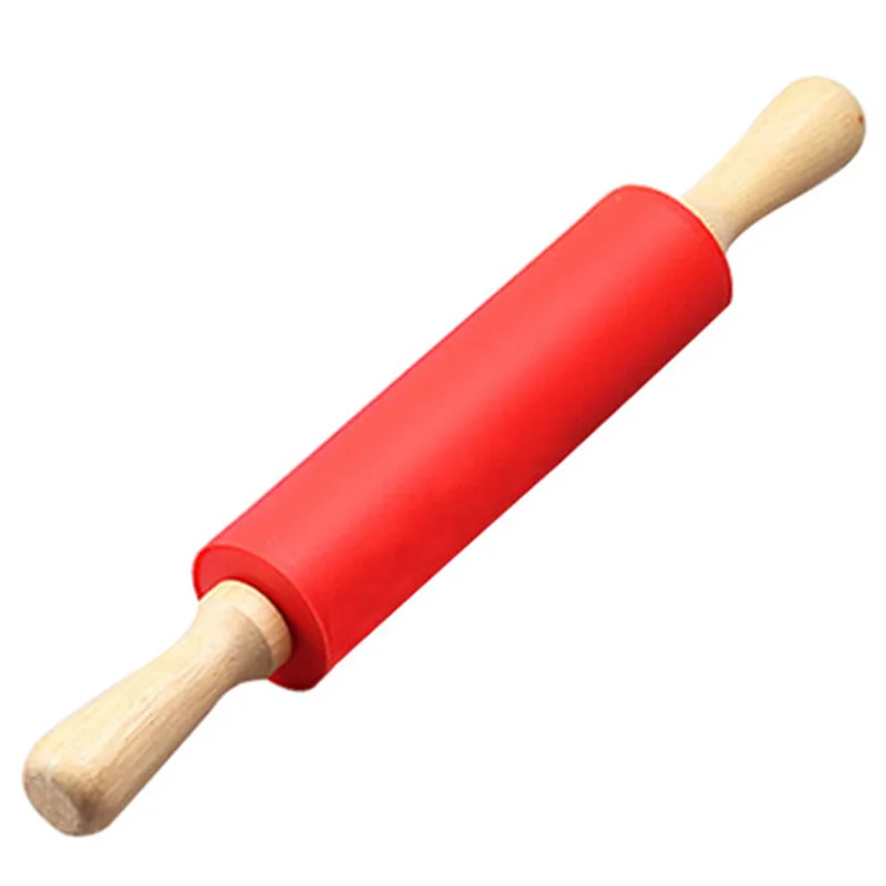 

Wooden handle Silicone Rolling Pin Baking Tools Non-Stick Rolling Pin Pastry Dough Flour Roller Kitchen Baking Cooking Tools X