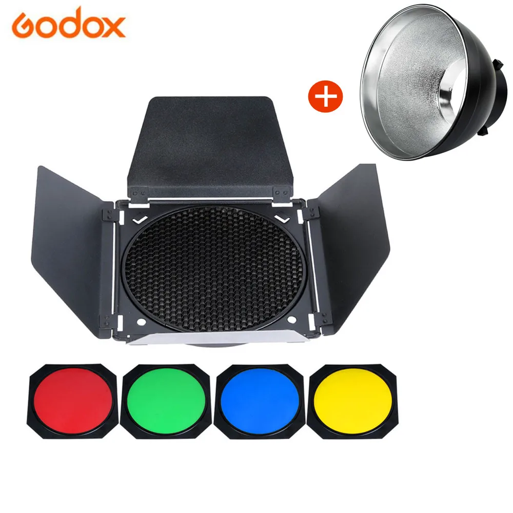 Godox Studio Standard Bowens Mount Reflector for Studio Flash Strobe Light+Godox BD-04- Honeycomb Grid