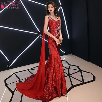 

Burgundy Mermaid Sequined Bridesmaid Dresses One Shoulder shawl Crystal Beaded Wedding Guest Gowns Lady Formal Nightwear ZB089