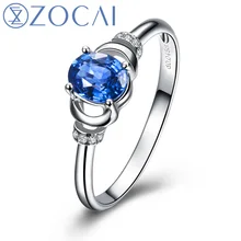 ZOCAI 0,04 карат бриллиантовое кольцо Зодиак драгоценный камень водные знаки синий 0,5 КТ Сертифицированный SRI LANKA SAPPIRE овальной огранки 18 К белого золота