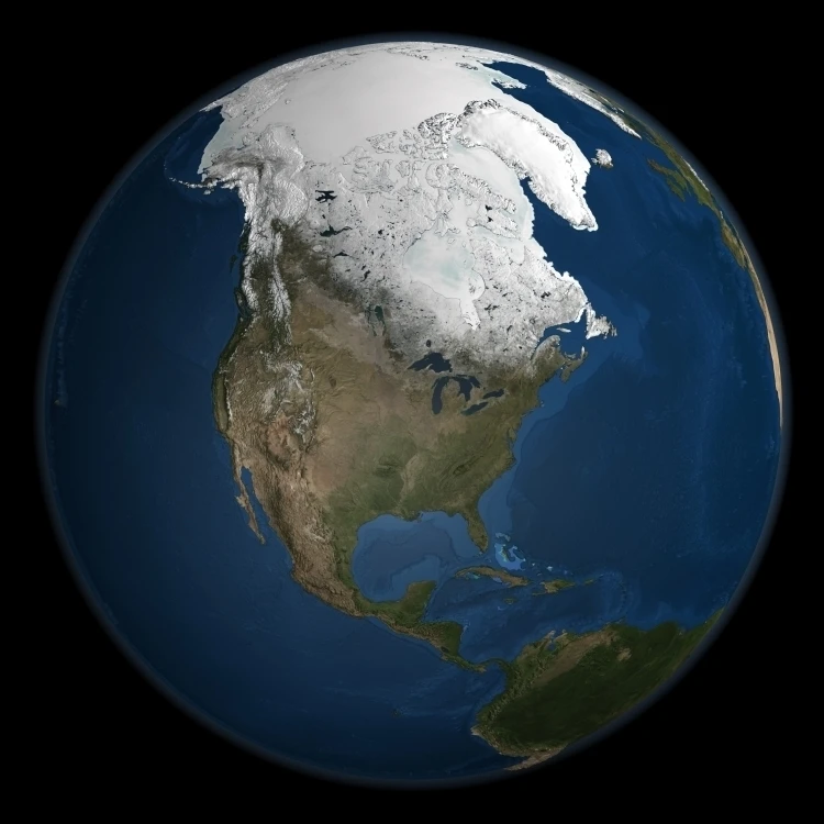A global view over North America with Arctic sea ice Poster Print (32 x 24)