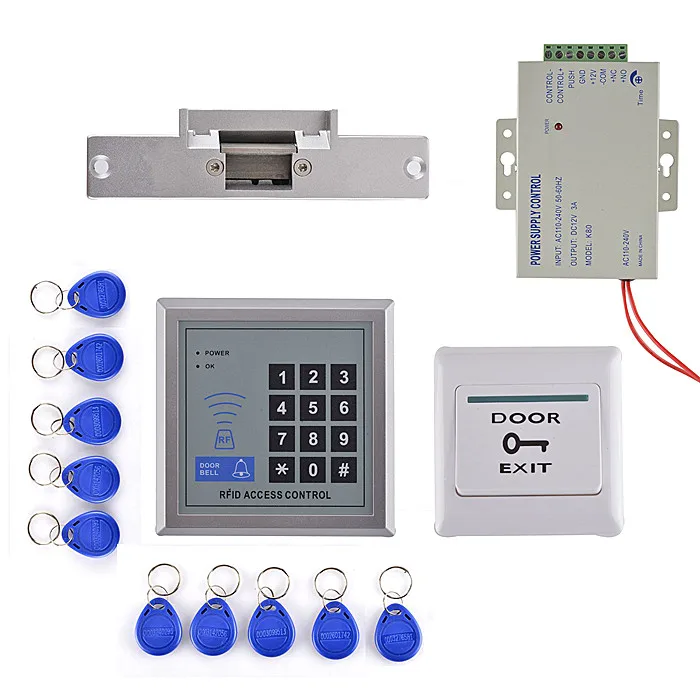 

RFID Access Control System Kit Set +Strike Door Lock +10 Rfid +Power +Exit Button+Free ship