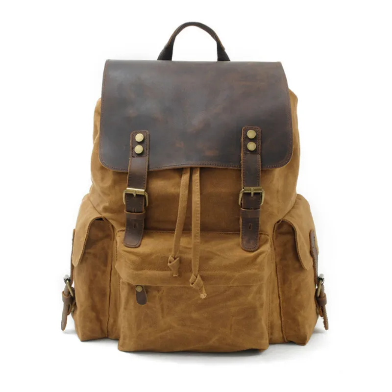 

Canvas + Real Cow Leather Luxury Fashion Men Backpack Vintage Travel School Bags Large Capacity Laptop Daypack College Bookbag