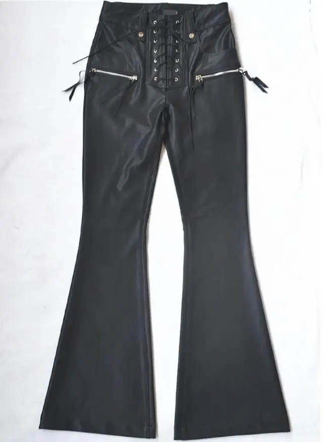 Женские штаны из искусственной кожи с эффектом потертости, на шнуровке, в стиле панк, на завязках, облегающие бедра, большие сапоги, модные женские брюки w1812