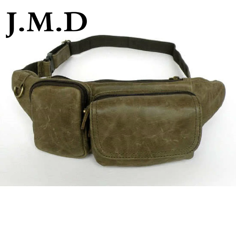 

J.M.D 100% Real Cow Leather Vintage Genuine Leather Army Green Men's Waist Packs Cool Cheap Fanny Pack For Men Hot Selling  7024