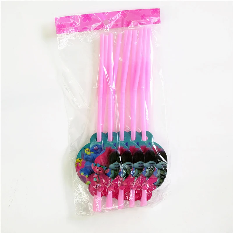 

10Pcs/lot trolls cartoon Flexible Drinking Straws Birthday Party Decorations Disposable Plastic Bendy Tube For Kids Boys