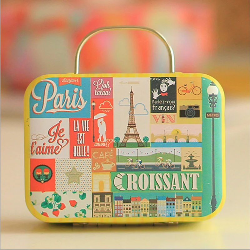

10 pcs/lot New Arrival Vintage Small Suitcase Storage Tin Candy Box Change Box Earphones Box Small Suitcase V3626