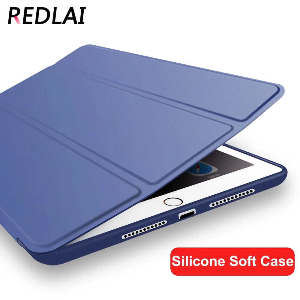 

Case For iPad 9.7 2018, Redlai Full Silicone Soft Back case Ultra Slim Trifold Leather Smart Cover Case for iPad 9.7 A1822 2017
