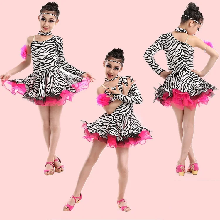Zebra Printed Floral Latin Dance Competition Dresses Salsa Dress Tight Sequins Latin Dance Girls Children Salsa Tango Ballroom Zebra Printed Floral Latin Dance Competition Dresses Salsa Dress Tight Sequins Latin Dance Girls Children Salsa Tango Ballroom